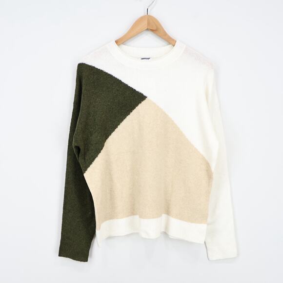 J.Crew Factory Colorblock Mockneck Sweater Extra Soft Ivory Khaki Olive M NWT - Picture 2 of 8
